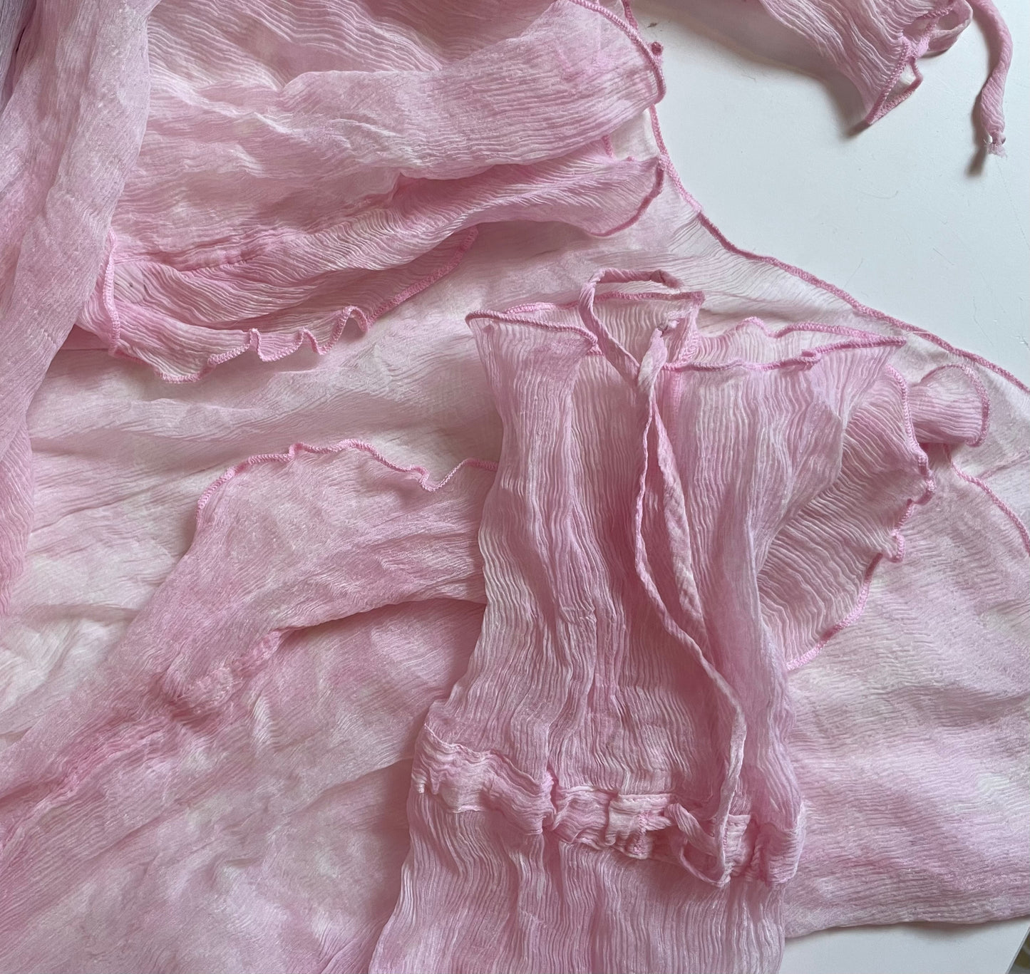 Mesh ruffle pink blouse