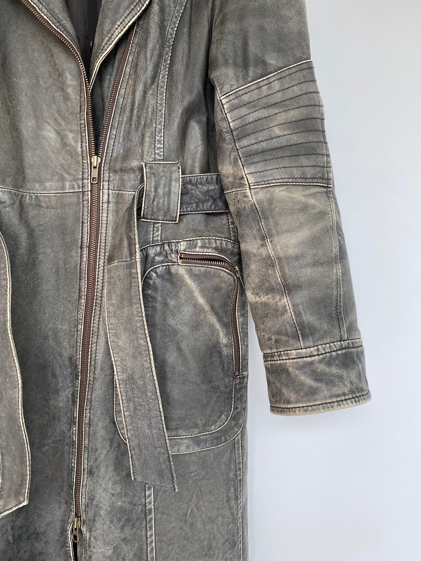 Arma long leather grey jacket