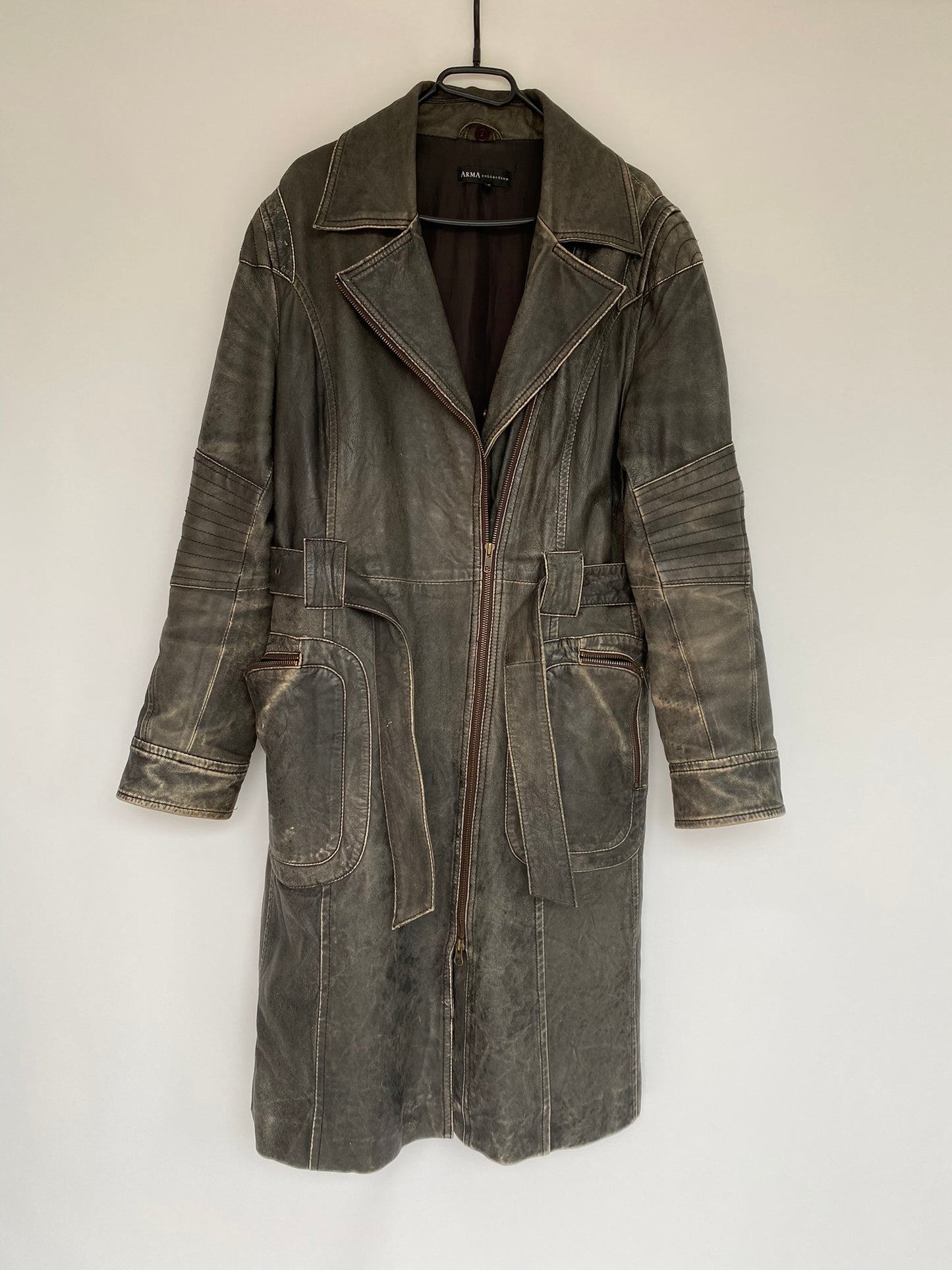 Arma long leather grey jacket