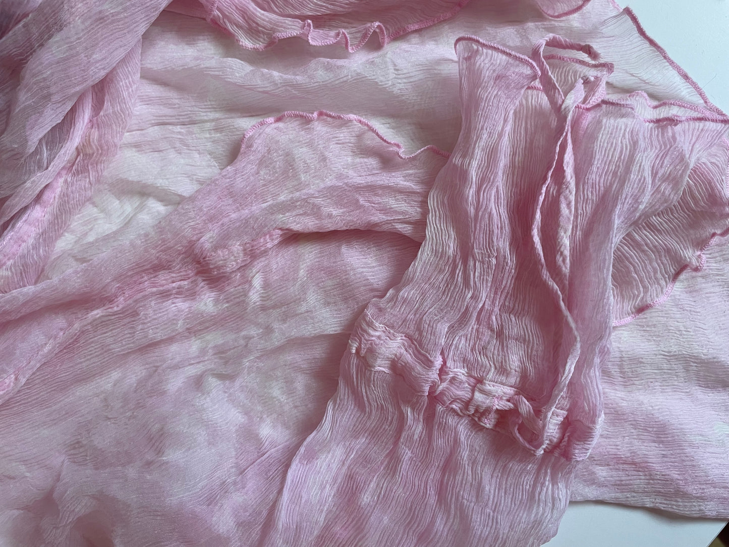 Mesh ruffle pink blouse