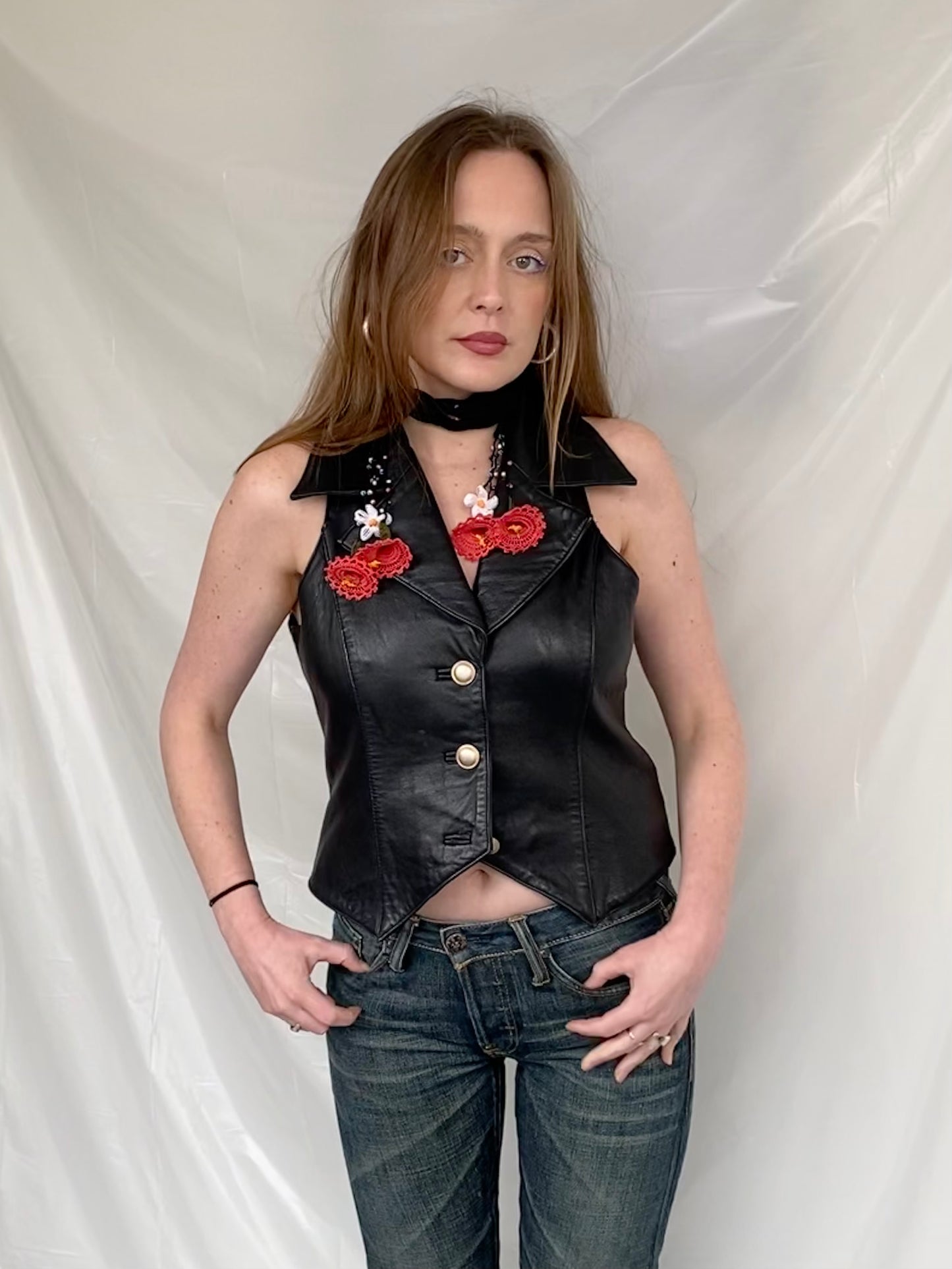 vintage leather fitted gilet