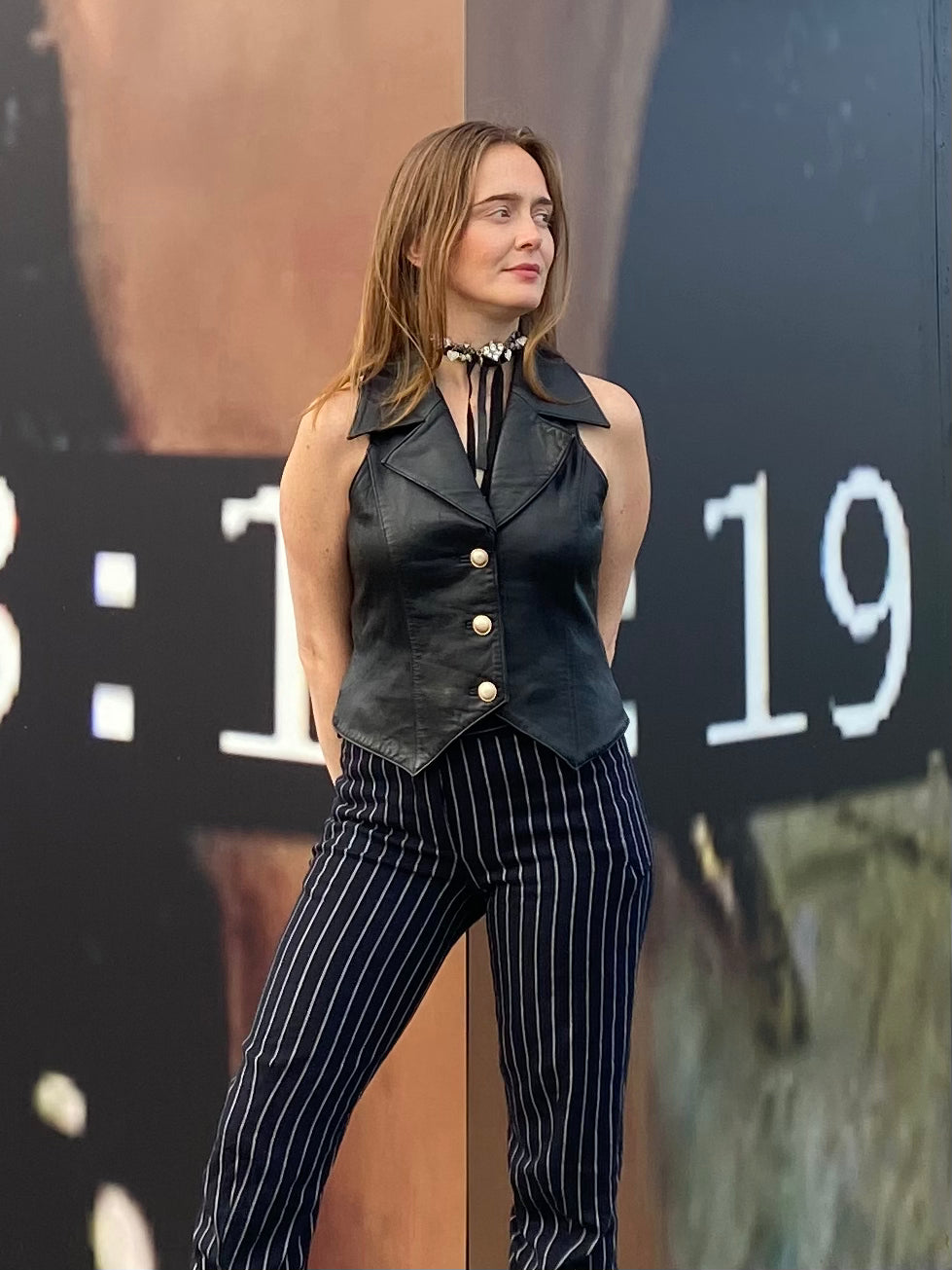 vintage leather fitted gilet
