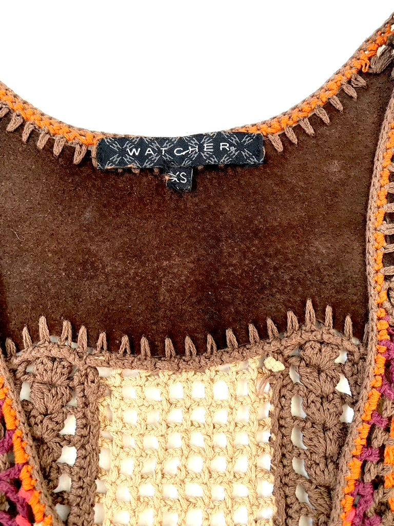 Cropped leather crochet gilet