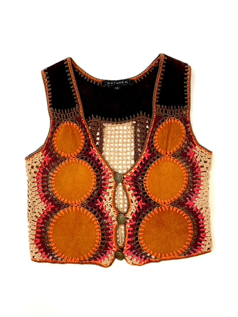 Cropped leather crochet gilet