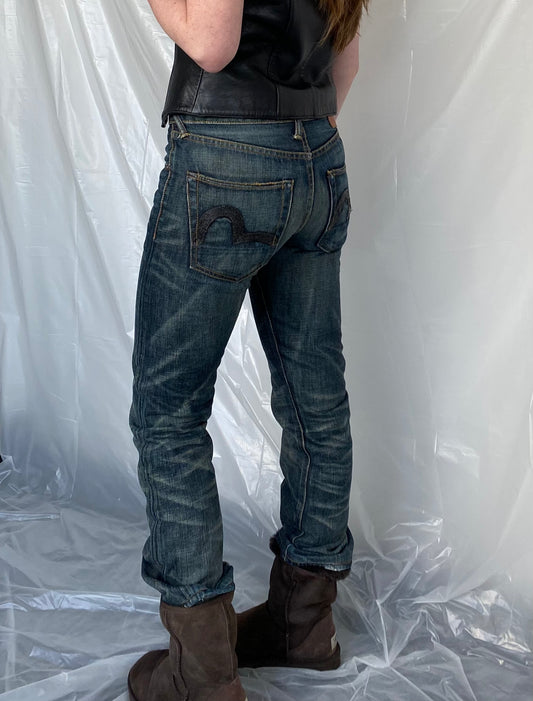 Evisu distressed low-waist jeans
