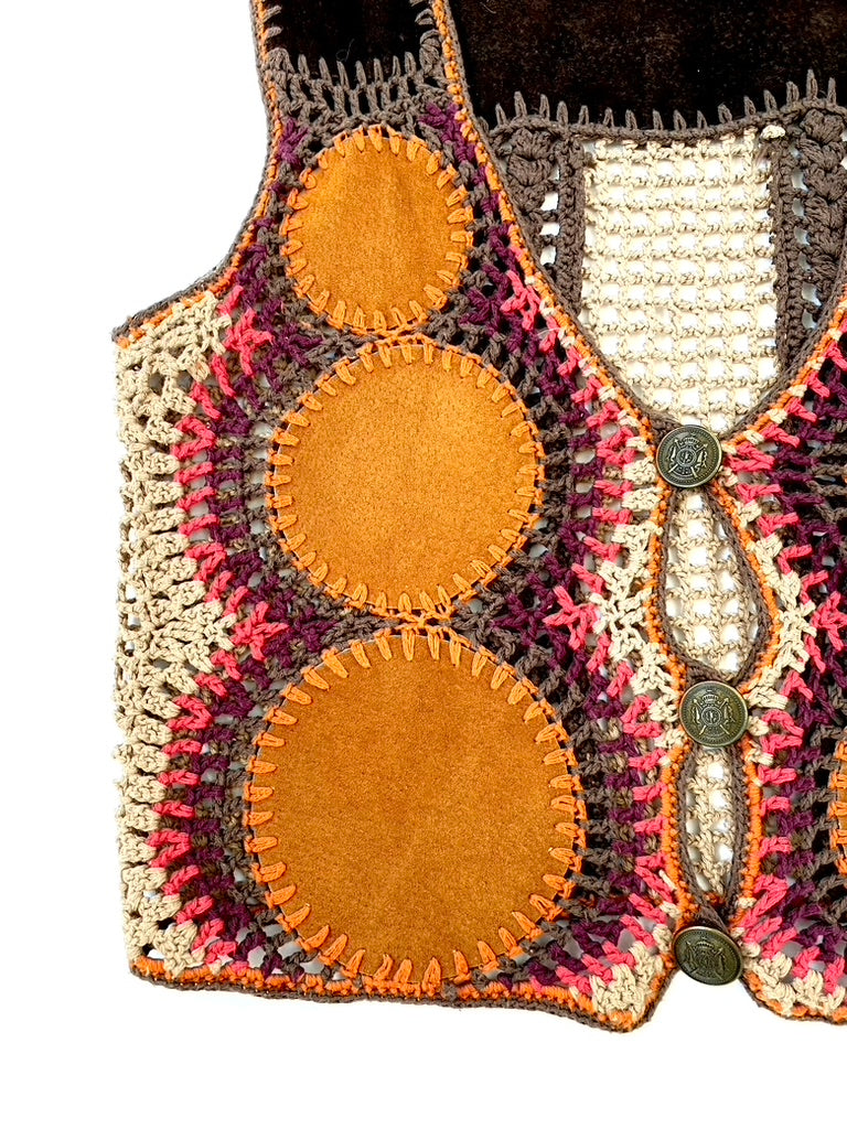 Cropped leather crochet gilet