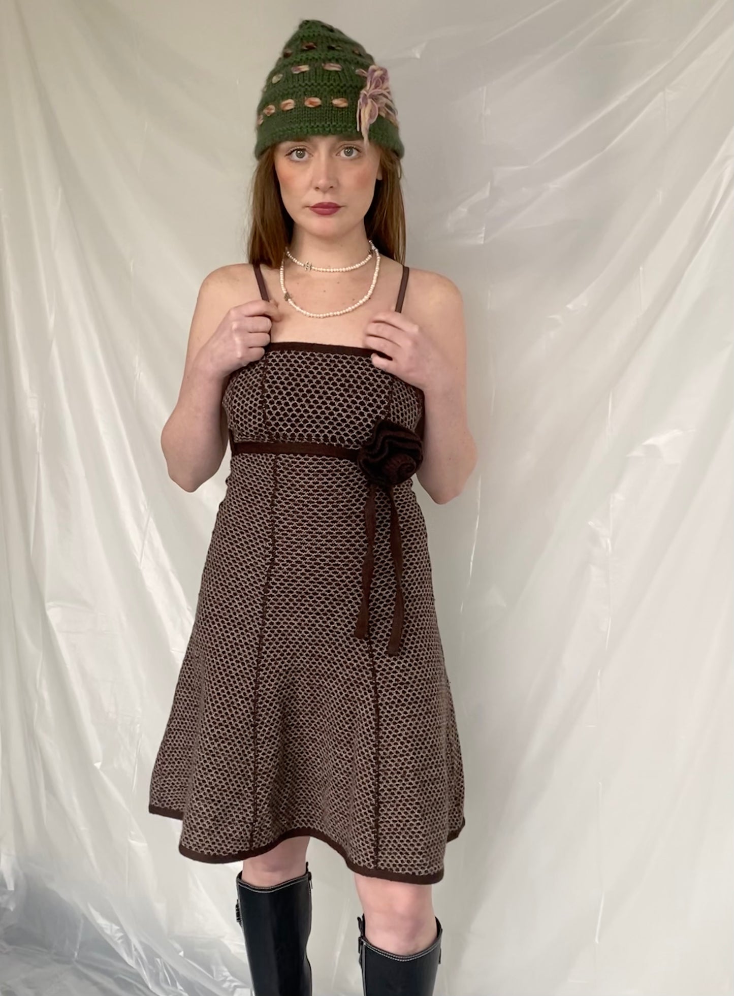 Knitted flower detail dress