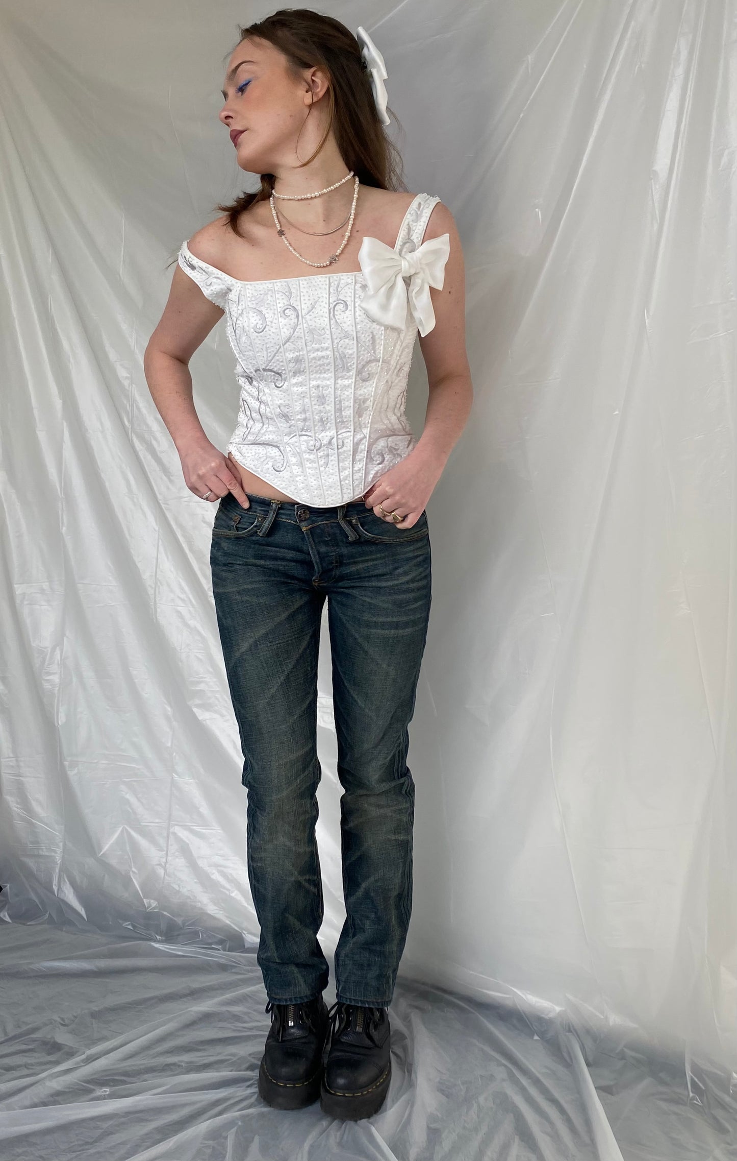 Evisu distressed low-waist jeans