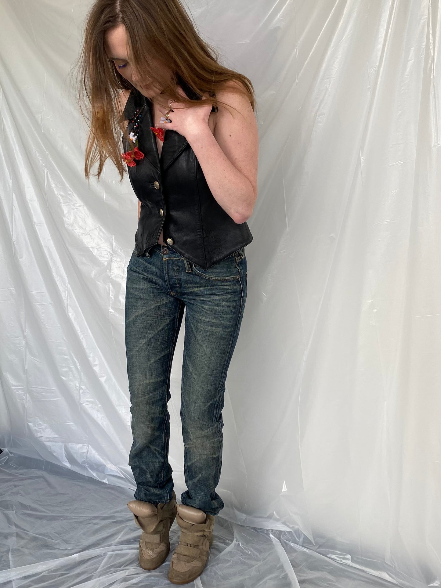 Evisu distressed low-waist jeans