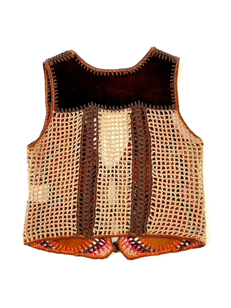 Cropped leather crochet gilet
