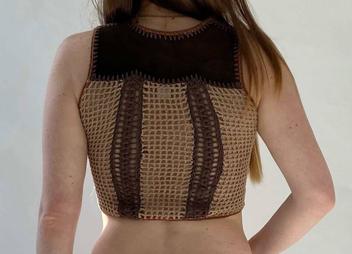 Cropped leather crochet gilet