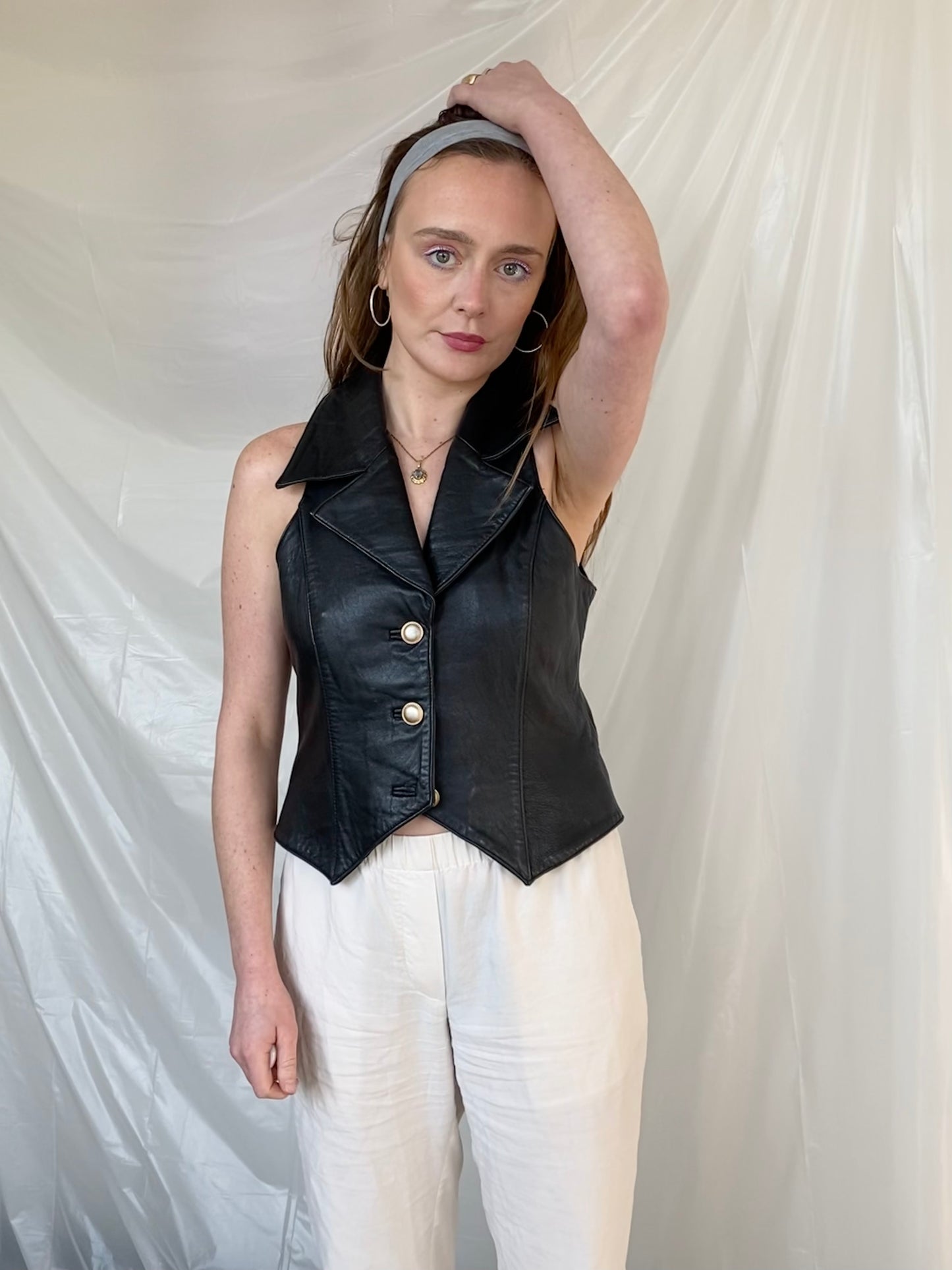 vintage leather fitted gilet