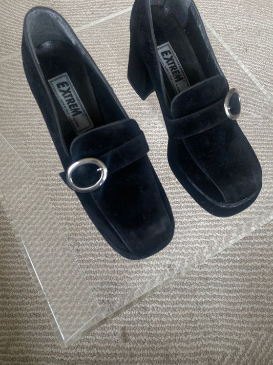 Vintage suede chunky buckle loafer