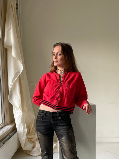 Red black striped bomber cardigan