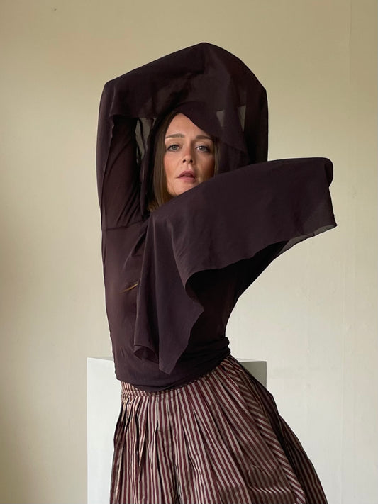 Sheer cape-sleeve blouse