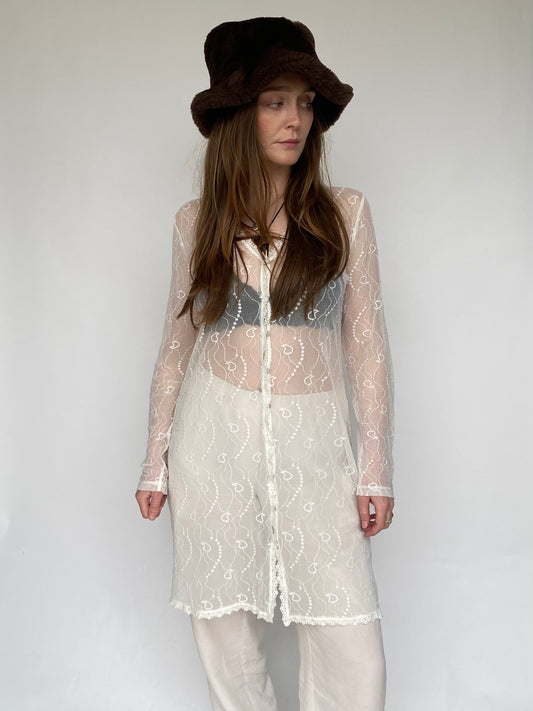 Sheer transparent lace cardigan