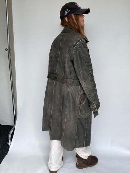 Arma long leather grey jacket