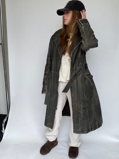 Arma long leather grey jacket