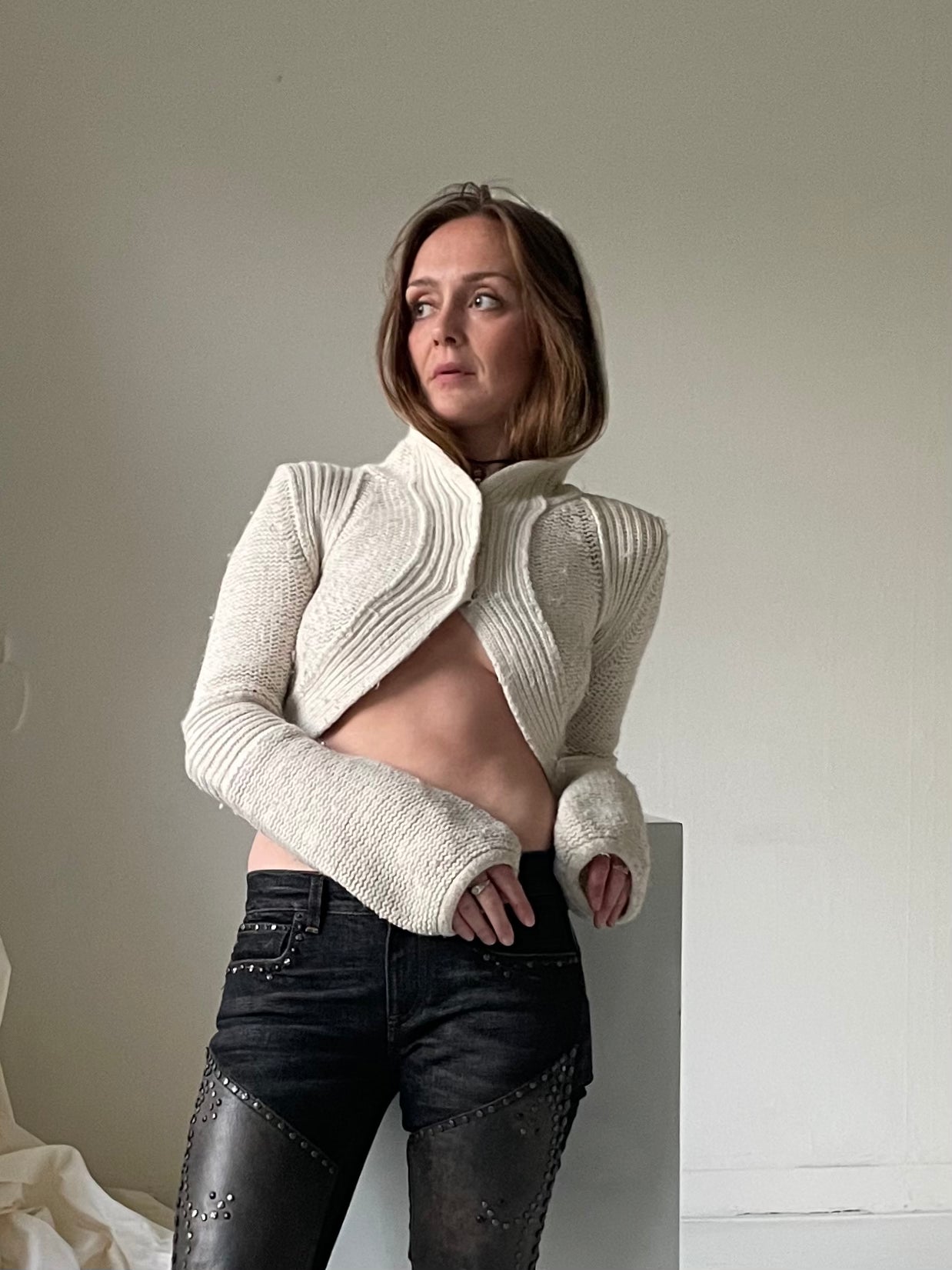 Knitted hooded cardigan