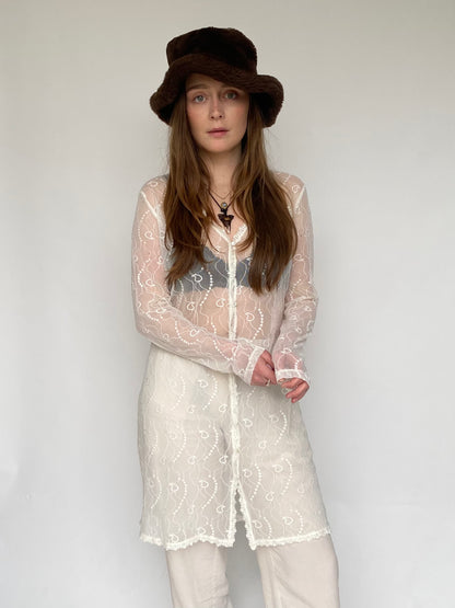 Sheer transparent lace cardigan