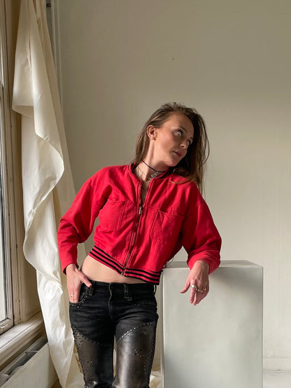 Red black striped bomber cardigan