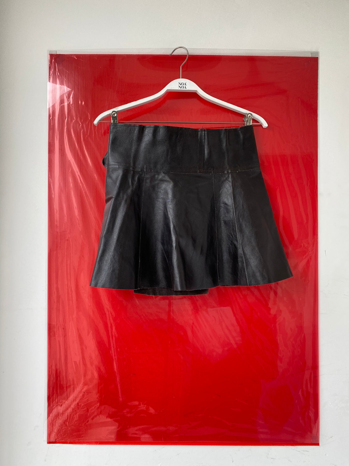 Black leather rave skirt with flower buckle