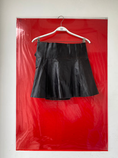 Black leather rave skirt with flower buckle