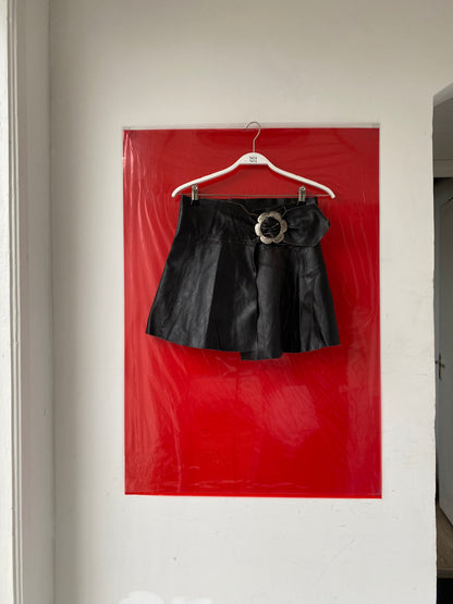 Black leather rave skirt with flower buckle