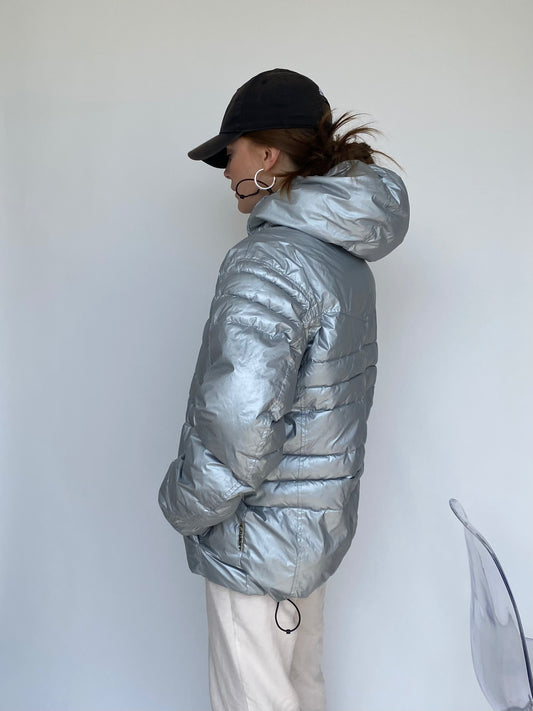 Silver metallic puffer jacket