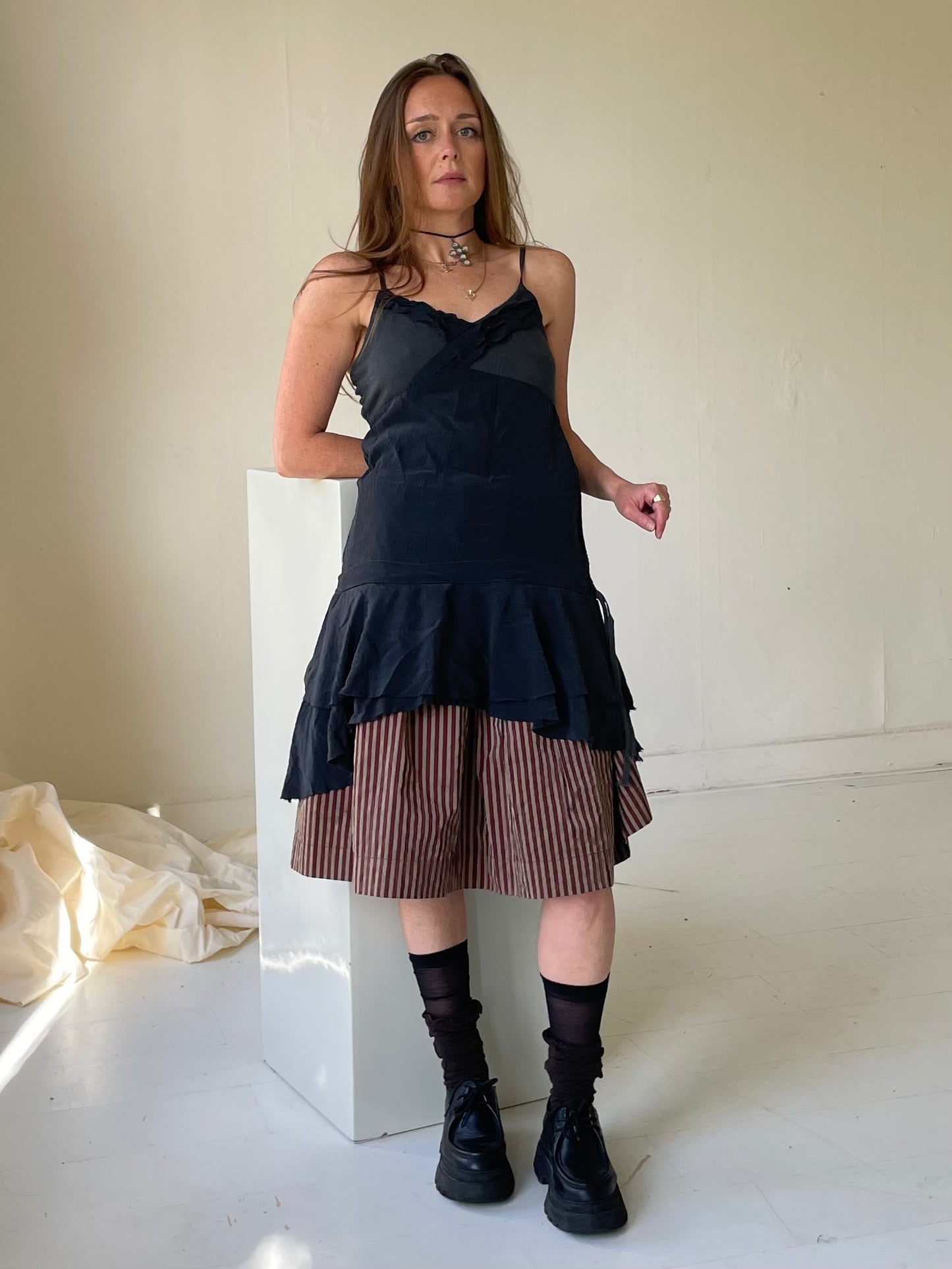 Assymmetrical silk mesh dress