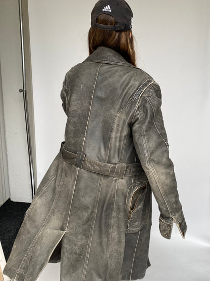 Arma long leather grey jacket