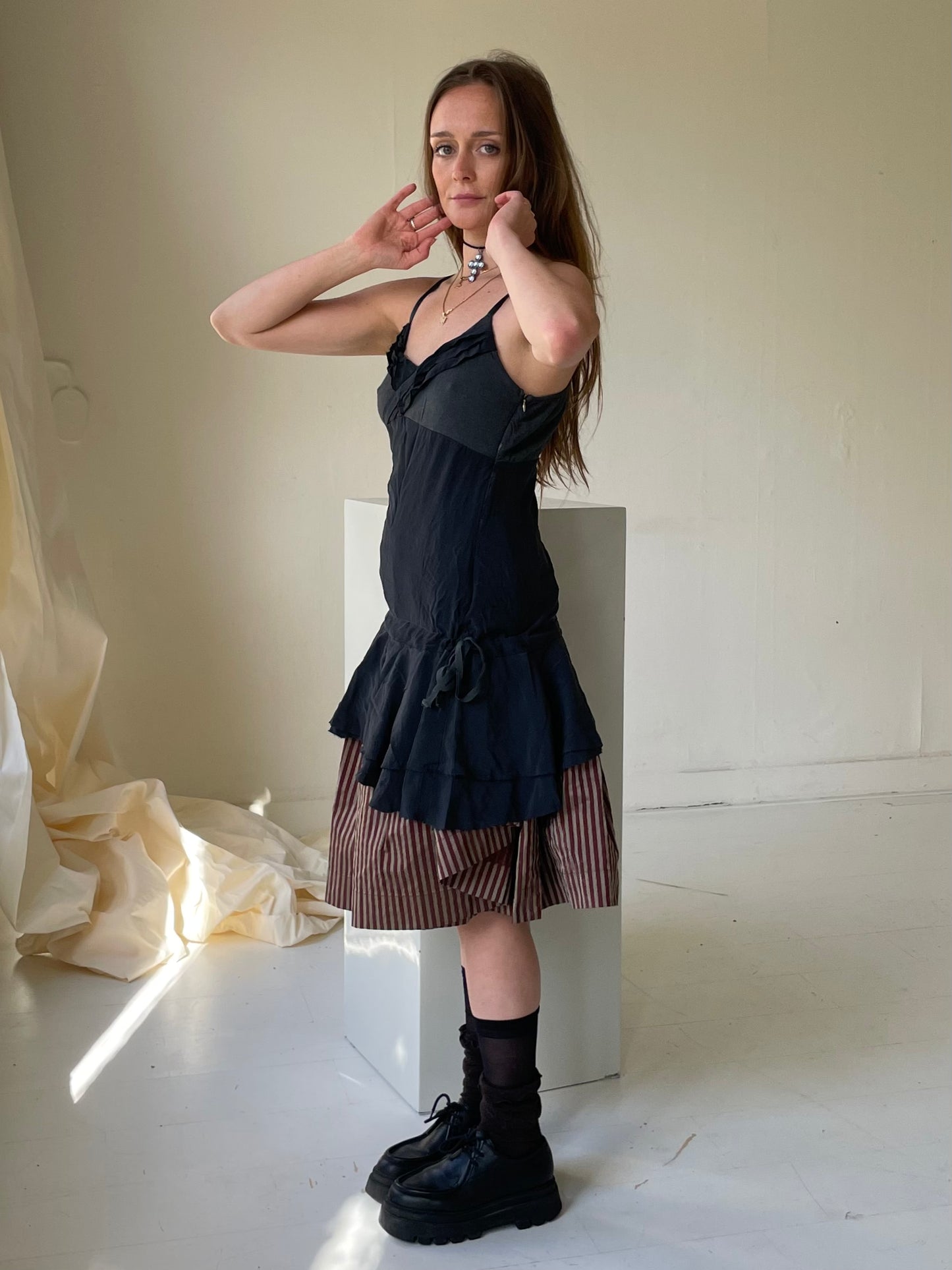 Assymmetrical silk mesh dress