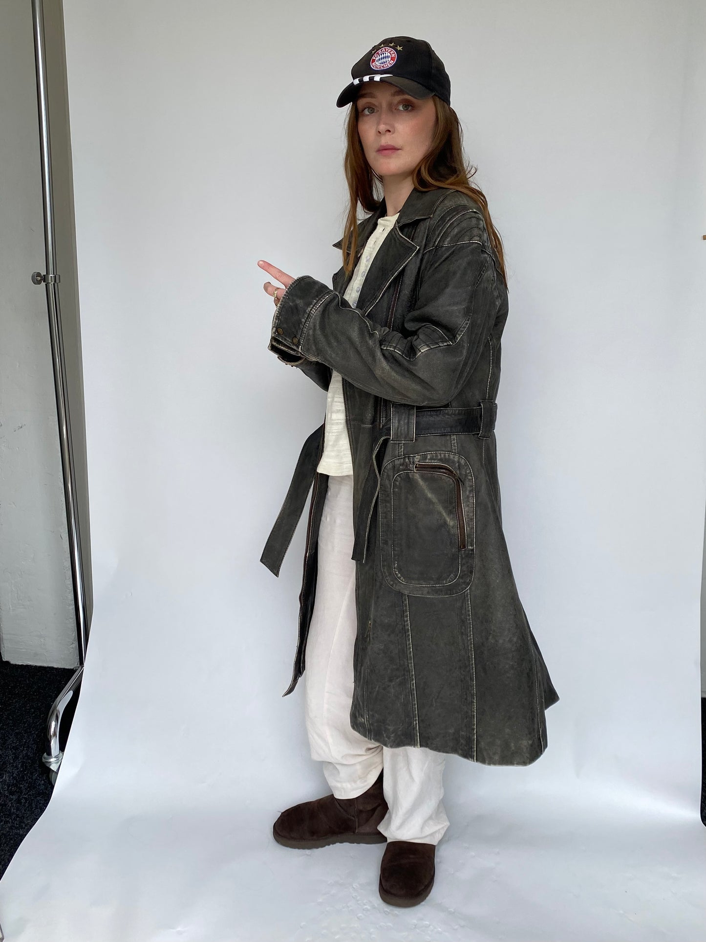 Arma long leather grey jacket