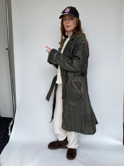 Arma long leather grey jacket