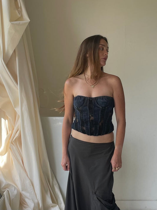 Jeans lace corset bustier