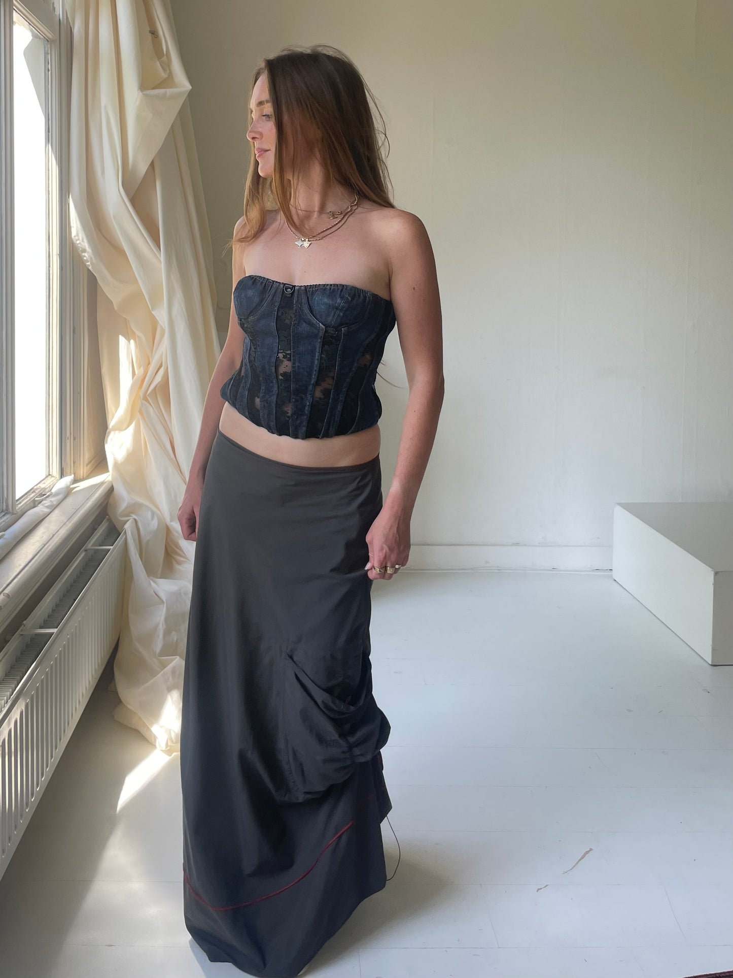 Jeans lace corset bustier
