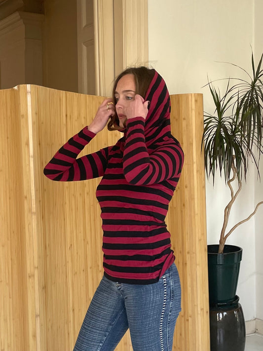 Striped cowl hooded shirt