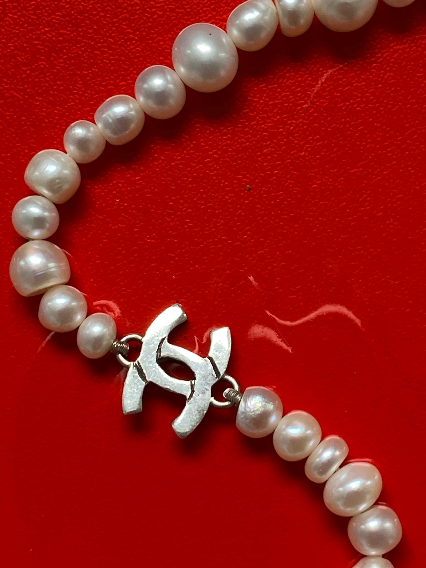 Vintage pearl necklace with chanel charm