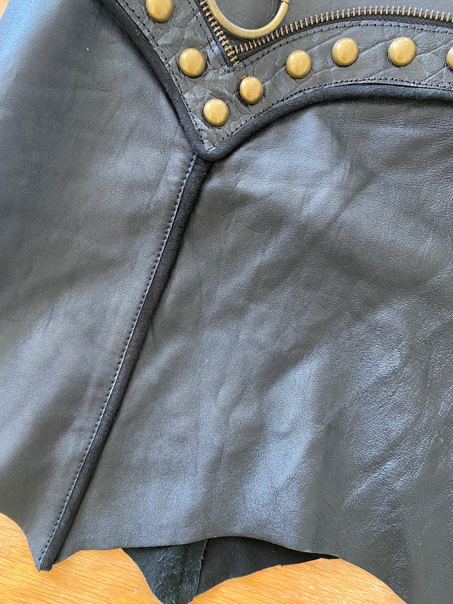Black leather rave mini skirt