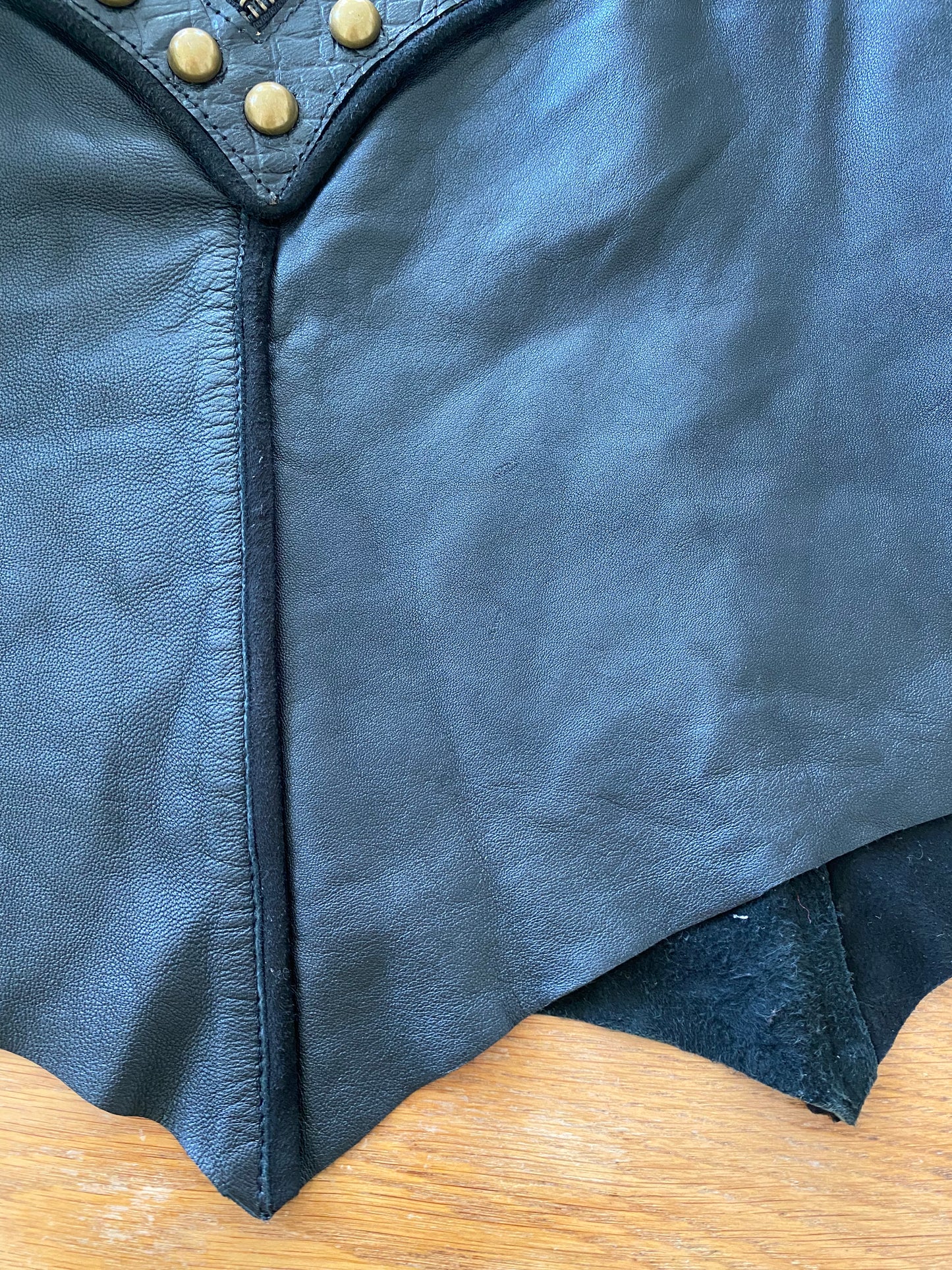 Black leather rave mini skirt