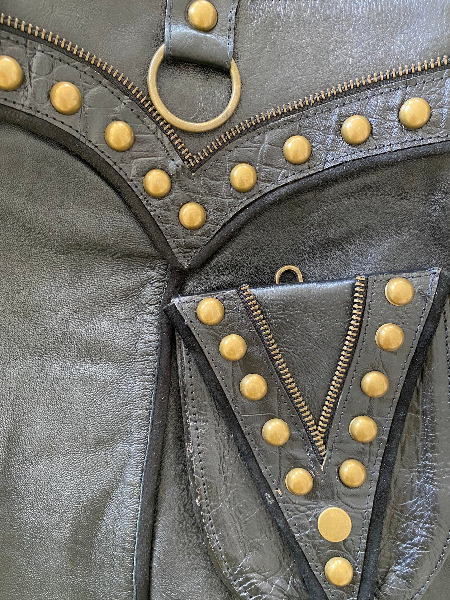 Black leather rave mini skirt