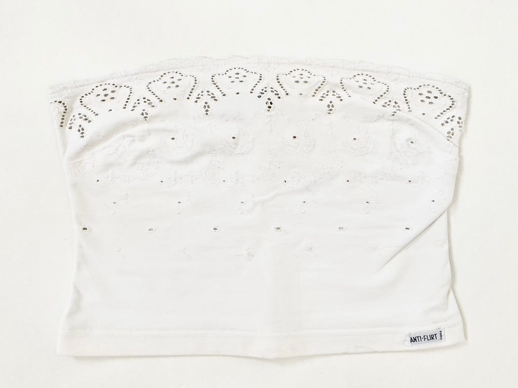 Anti-Flirt eye-let lace tube top