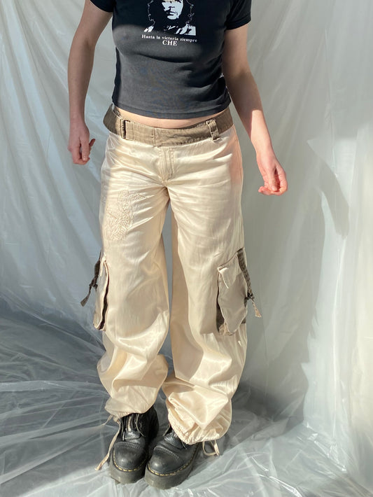 Satin cream cargo trousers