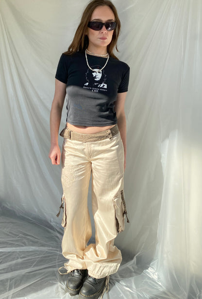 Satin cream cargo trousers