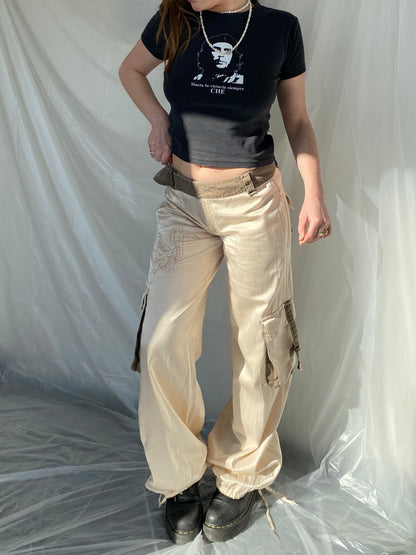 Satin cream cargo trousers