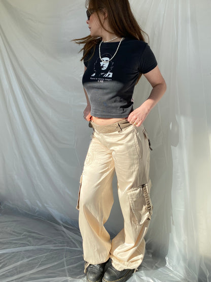 Satin cream cargo trousers