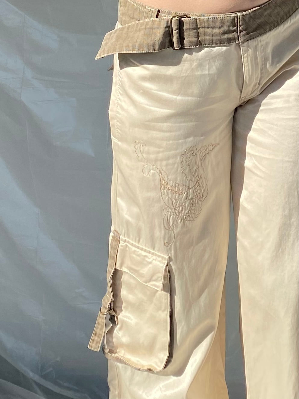 Satin cream cargo trousers