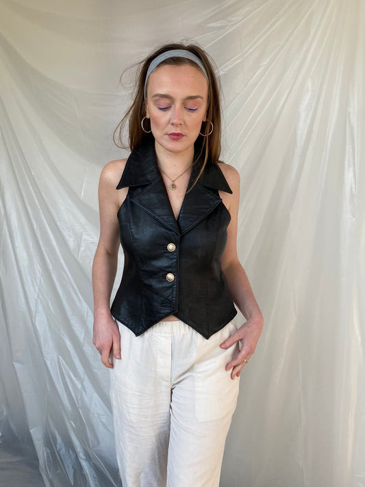 vintage leather fitted gilet