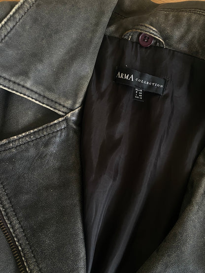 Arma long leather grey jacket