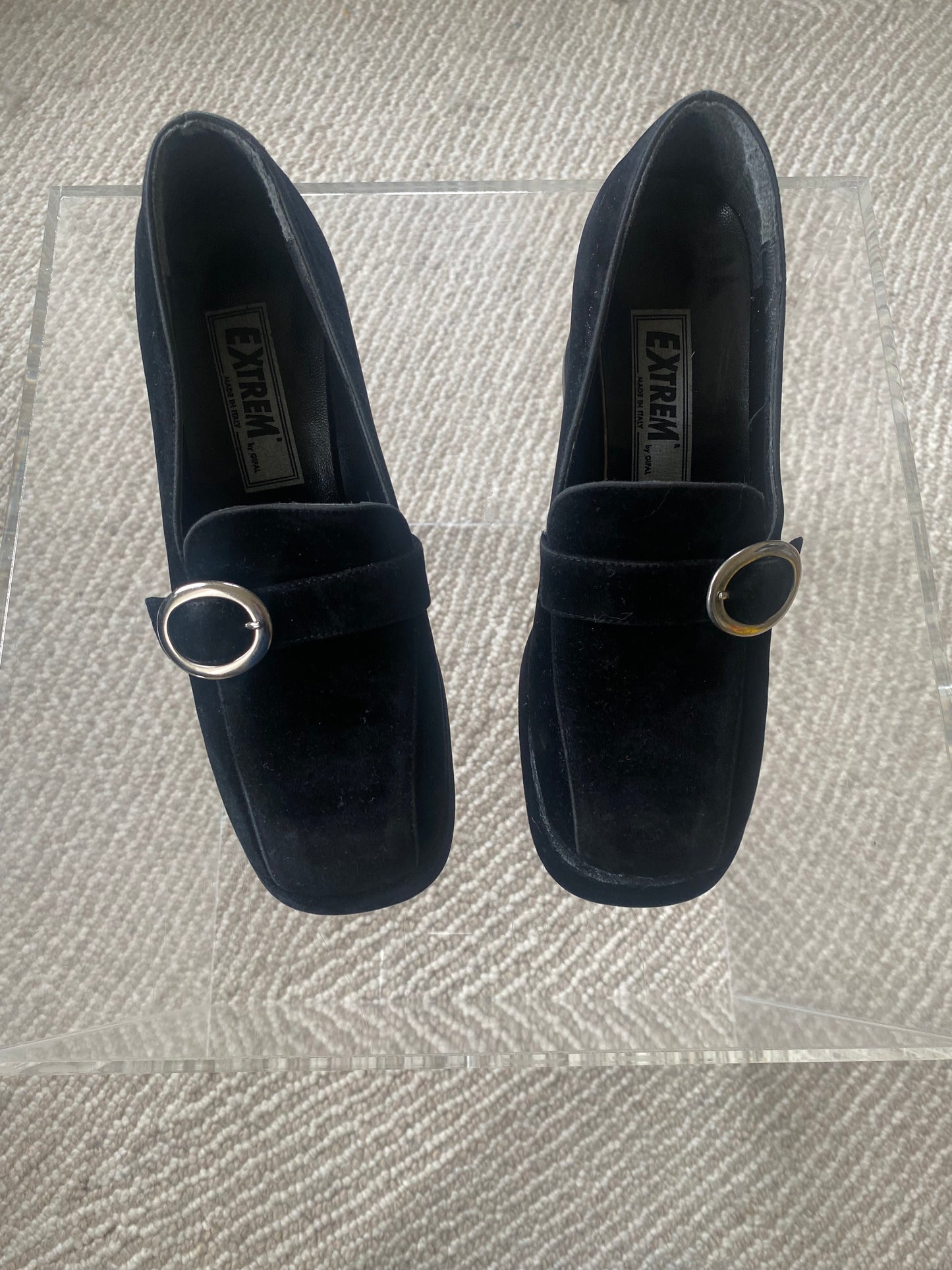 Vintage suede chunky buckle loafer
